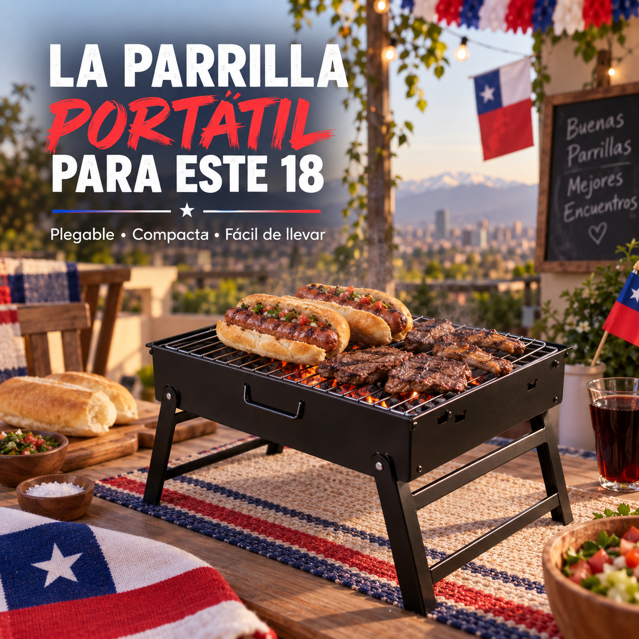 BBQ® Parrilla Portátil Plegable 35×24 cm | Fiestas Patrias