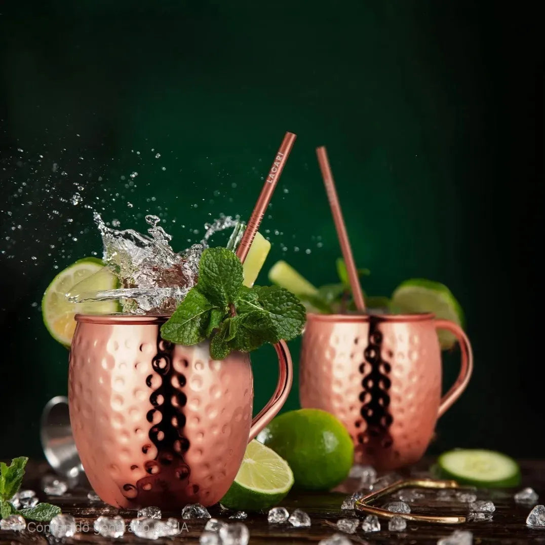 Set 4 Vasos Cobre Moscow Mule 500ml + 4 Bombillas
