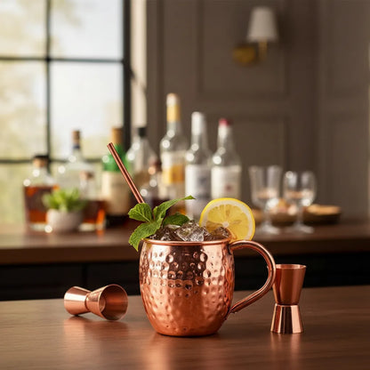 Set 4 Vasos Cobre Moscow Mule 500ml + 4 Bombillas