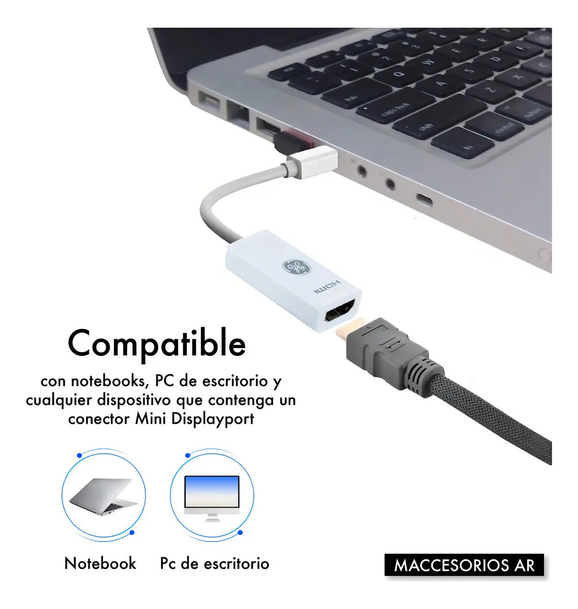 Adaptador Mini Displayport Thunderbolt Hdmi Para Apple Color Blanco
