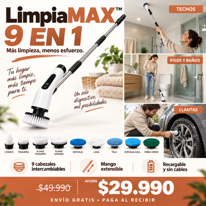 LimpiaMAX™  Cepillo Eléctrico Recargable 9 En 1 | Limpia Sin Esfuerzo